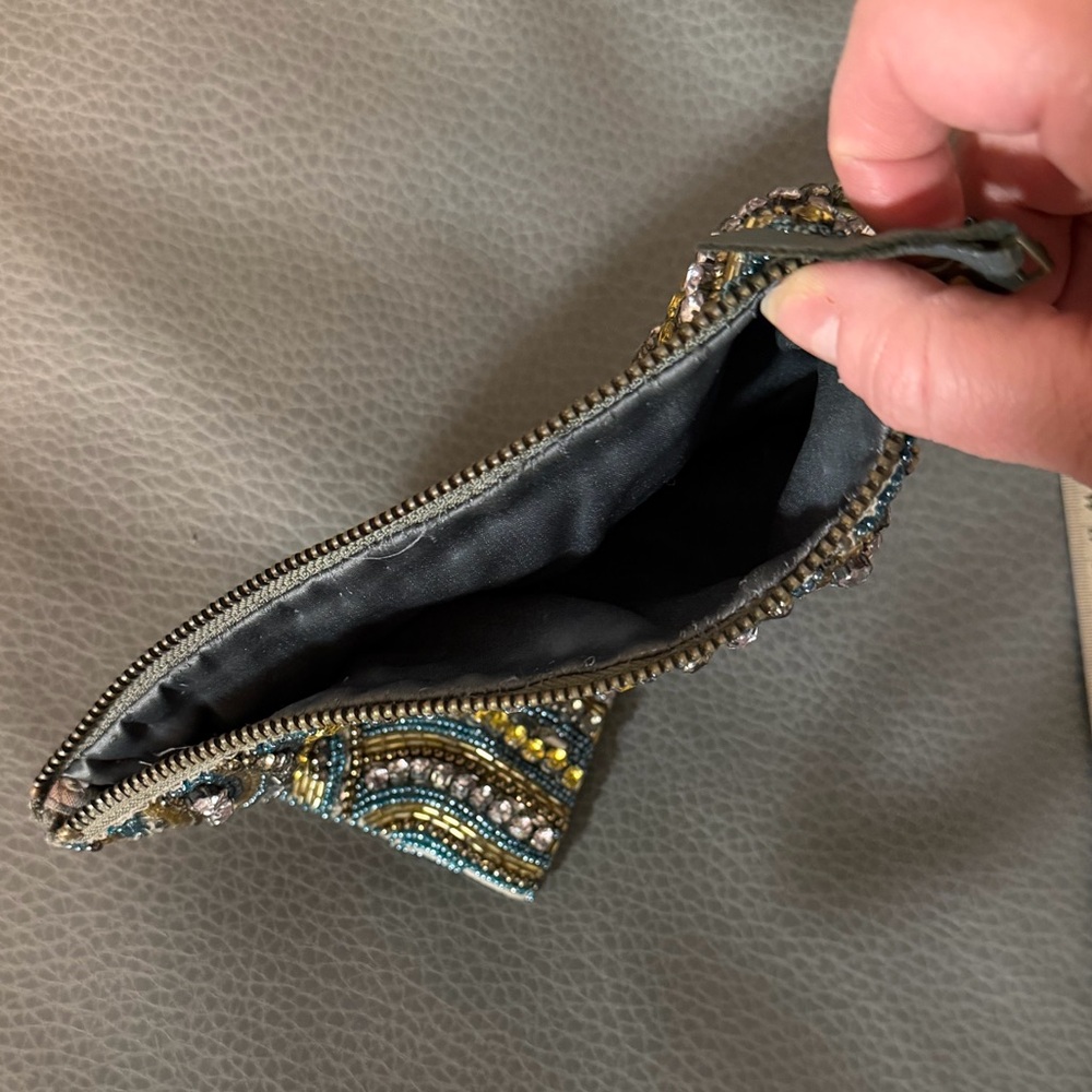 Anthropologie sea fan Beaded Clutch in Blue, Gold, and Purple - Picture 6 of 6
